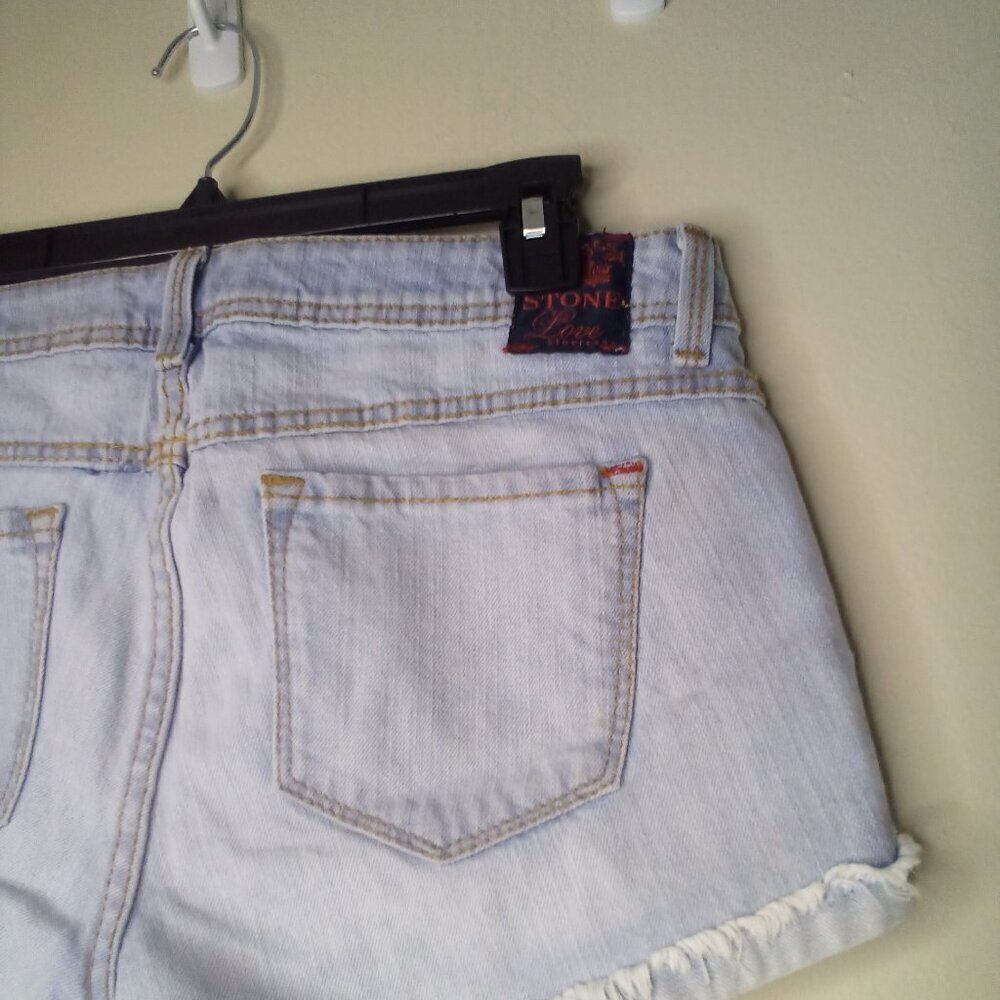 Stone Love Blue Jeans Shorts Juniors 9 Cheeky Light Wash Blue - Picture 13 of 14
